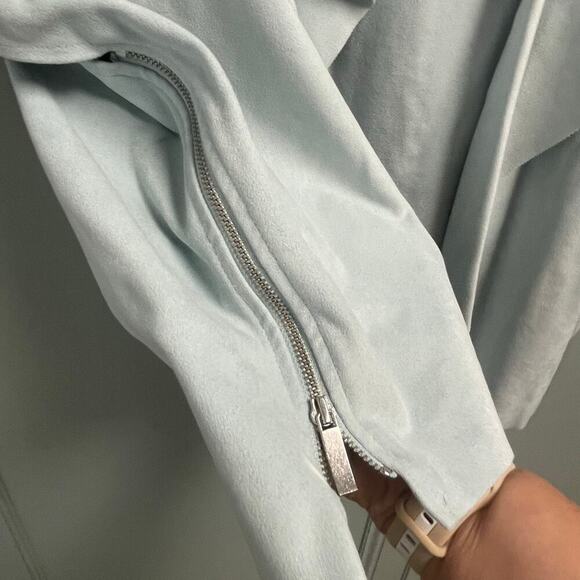 Chicos Blue Open Drape Front Topper Faux Suede Womens Size 3 XL Soft Zipper Side - Picture 3 of 5